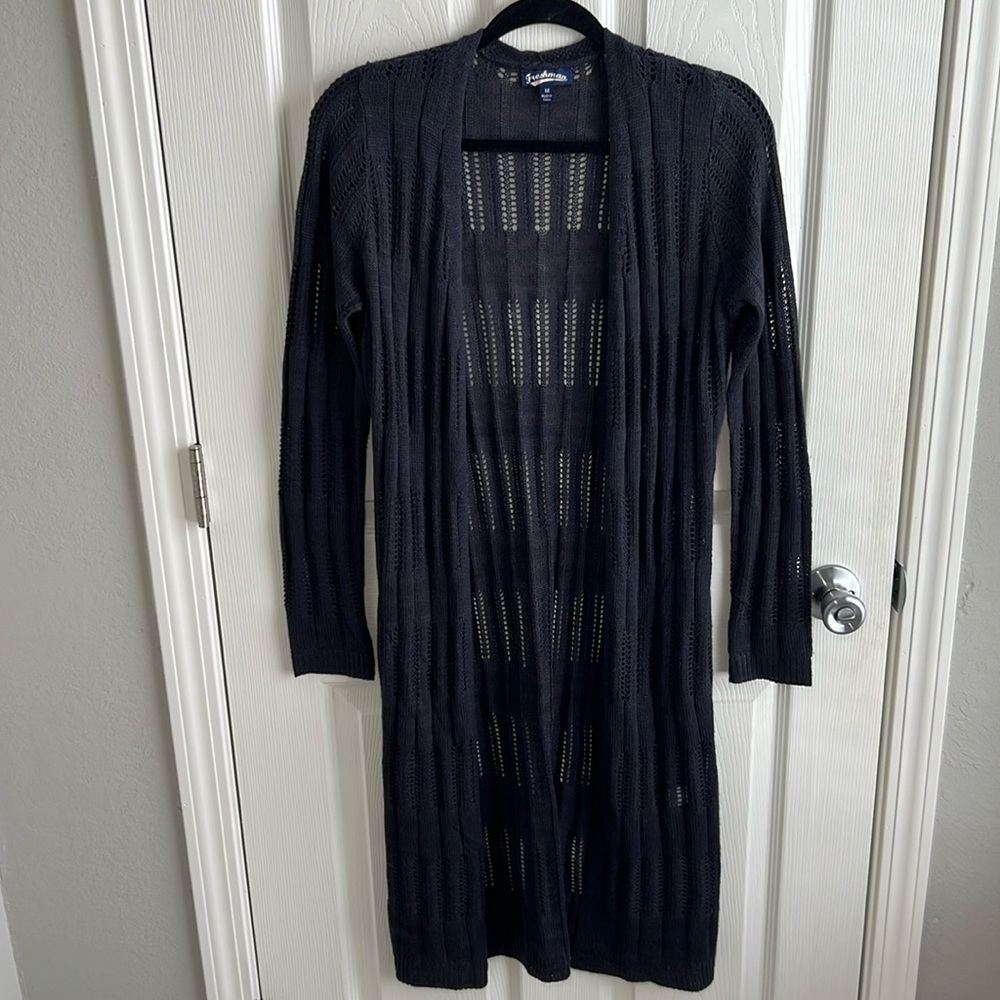 Freshman 1996 Longline Crochet Navy Cardigan